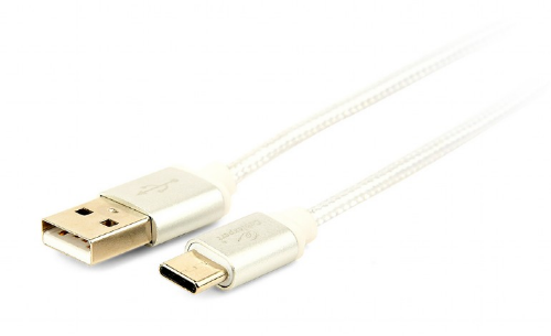 Picture of Gembird Cotton braided Type-C USB Cable  with metal connectors 1.8m Silver CCB-mUSB2B-AMCM-6-S