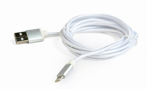 Picture of Gembird Cotton braided 8-pin cable with  metal connectors 1.8m silver CCB-mUSB2B-AMLM-6-S