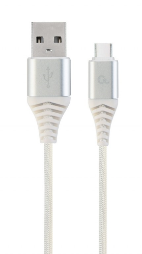 Picture of Gembird Cotton braided Premium Type-C USB Cable with metal connectors, 2m White CC-USB2B-AMCM-2M-BW2