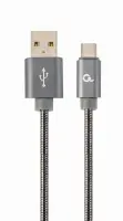 Picture of Gembird Type-C USB Charging & Data cable, Premium Series, Spiral metal 2m CC-USB2S-AMCM-2M-BG