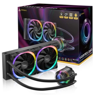 XPert. Antec Vortex 240 ARGB Liquid AiO Dual Fan CPU Cooler Spiral Pump  0-761345-74046-3