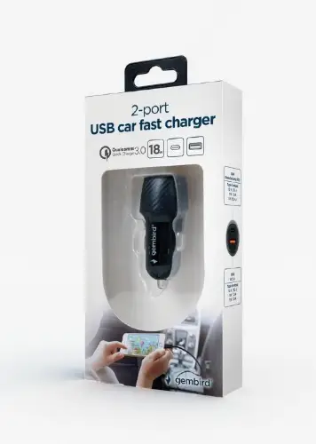 Picture of Gembird 2-port USB car fast charger, Type-C PD 20W Black TA-U2QC3-CAR-02