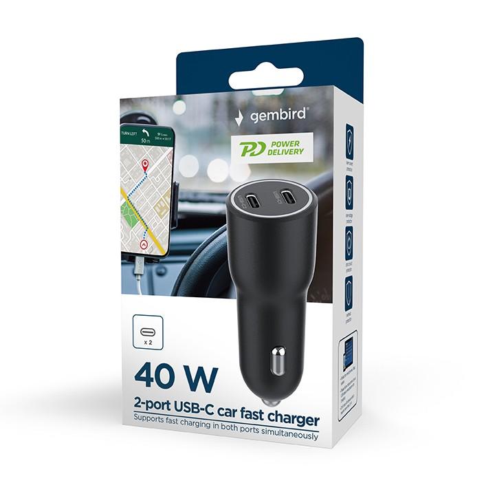 Gembird 2-port USB Type-C PowerDelivery charger, 40 W, black TA-UC ...