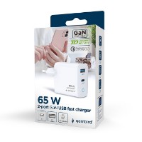 Picture of Gembird 2-port 65W GaN USB fast charger, LED White TA-UC-PDQC65L-W-01