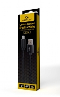 Picture of Gembird Cotton braided 8-pin cable with metal connectors 1.8m black CCDB-mUSB2B-AMLM-6