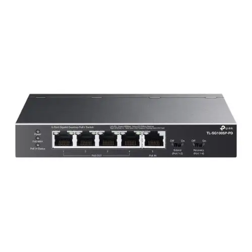 Picture of TP-Link TL-SG1005P-PD 5-Port Gigabit Desktop PoE+  Switch with 1-Port PoE In and 4-Port PoE+Out