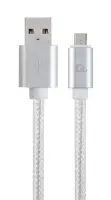 Picture of Gembird Cotton braided Micro-USB with metal connectors 1.8m silver CCB-mUSB2B-AMBM-6-S