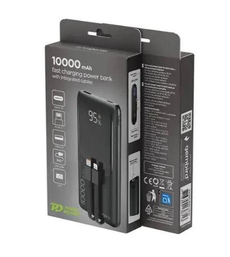 Picture of Gembird 20W Fast Charging Power Bank PB10-PD20-LCD-01 10000mAh Integrated Cables Black